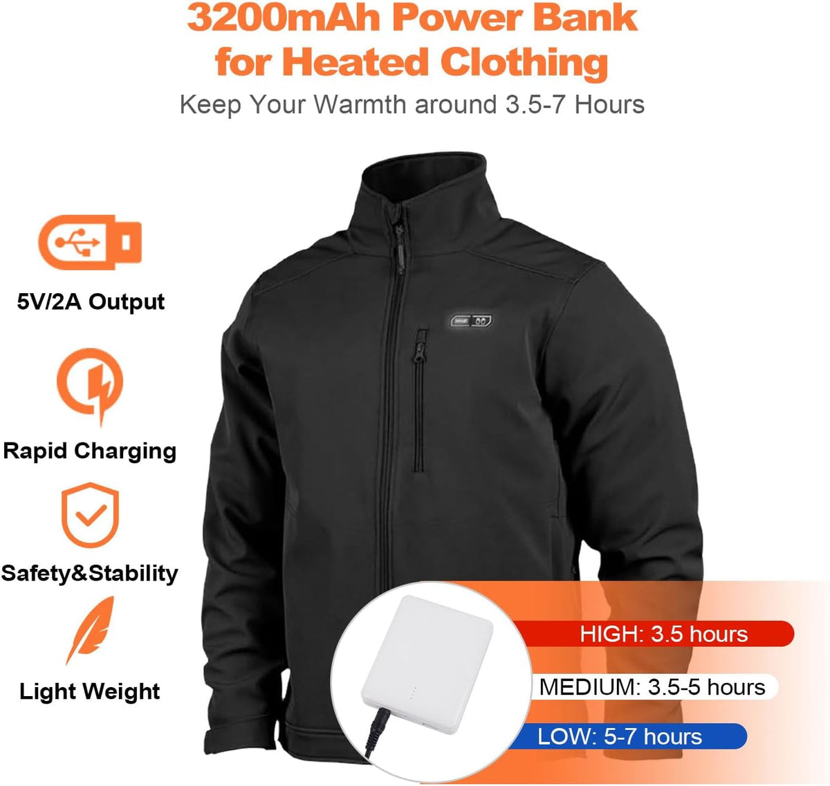 12v 3200mAh Heated Jacket Battery Pack for Milwaukee, Snap-on