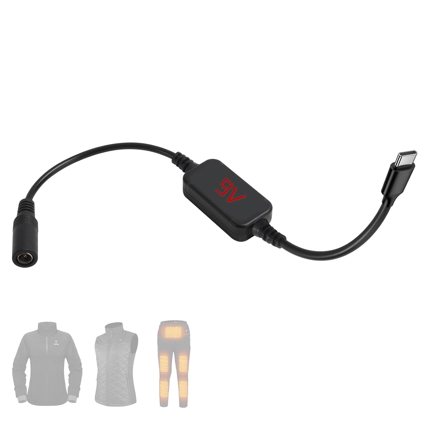 Smarkey 9V Heated Jacket Battery Step-Up Adapter Charger Cable TypeC to DC for 7.4V 8.4V Heated Jackets - Battery Heated Jacket