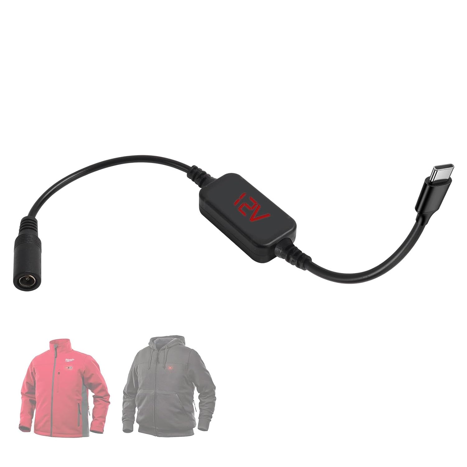 Smarkey 12V Heated Jacket Battery StepUp Adapter Charger Cable TypeC to DC5.5mm for Milwaukee, M12, Makita, Snap-on, Metabo, Craftsman, AEG Gear - Battery Heated Jacket