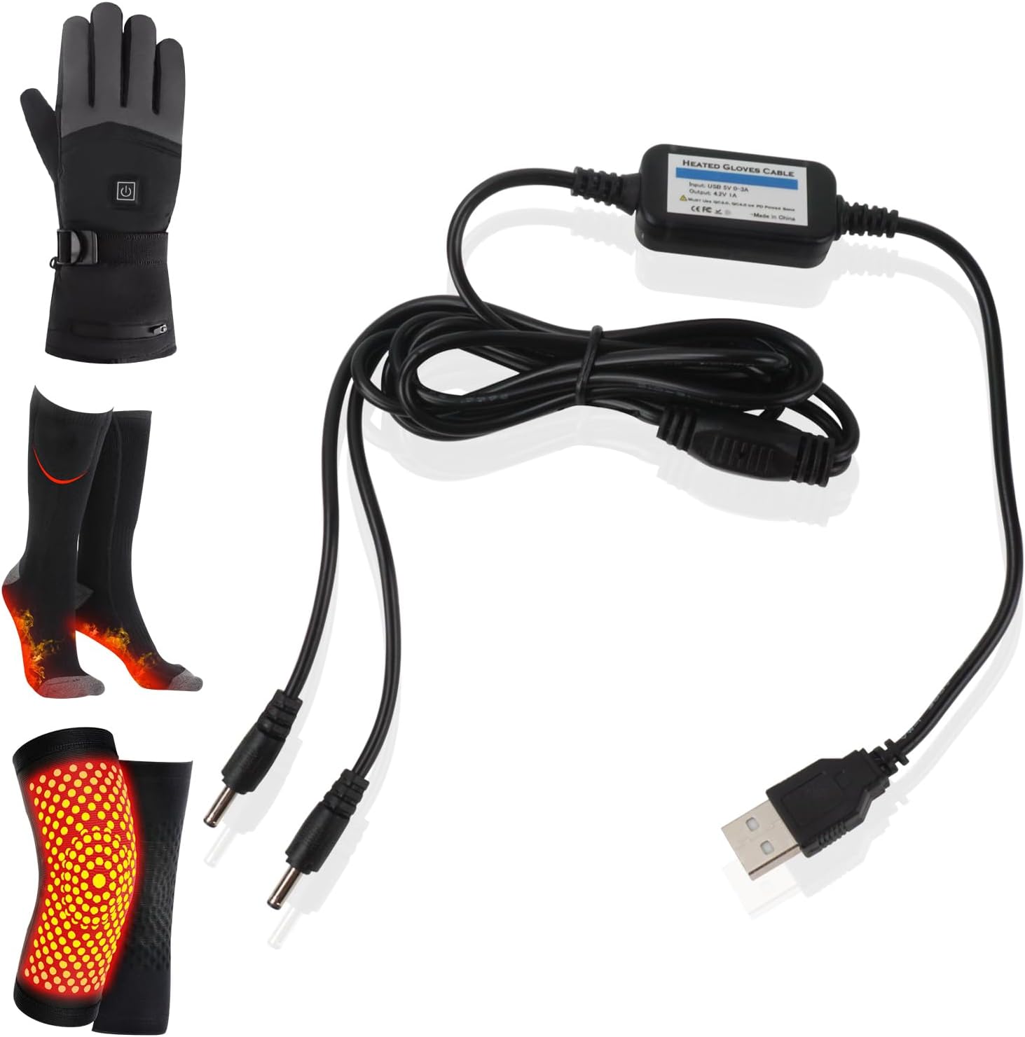 Smarkey 4.2V Heated Gloves Charger USB Adapter Cable for Batteries Charging - Battery Heated Jacket