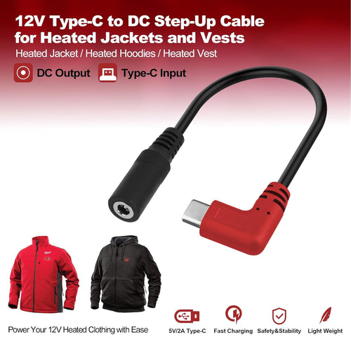 Smarkey 12V Heated Jacket Battery StepUp Adapter Charger Cable for Milwaukee - Battery Heated Jacket