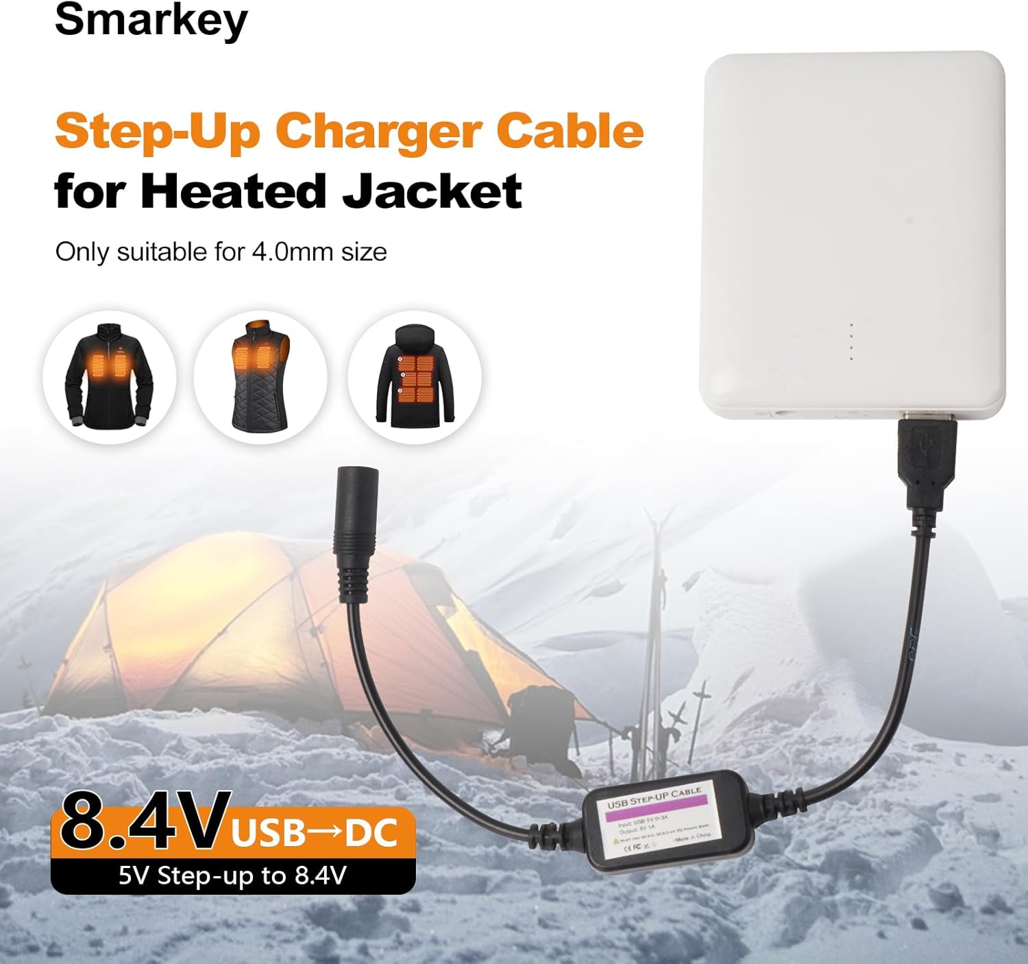 Smarkey Heated Jacket Battery Step-Up Charger Cable 5v USB to 8.4v 12W - Battery Heated Jacket