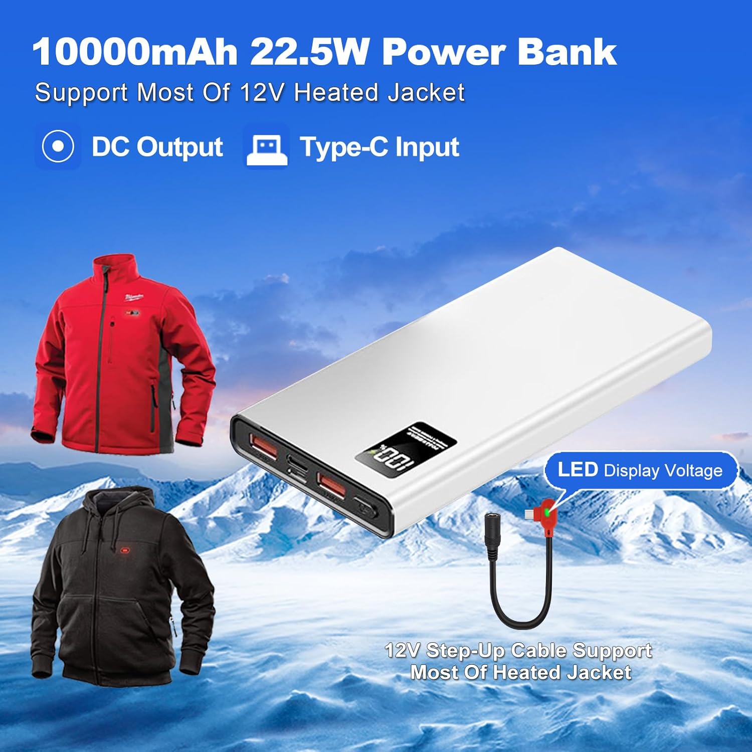 Smarkey 12V Heated Jacket Battery,with Type-C to DC Step-Up Cable, for Milwaukee - Battery Heated Jacket