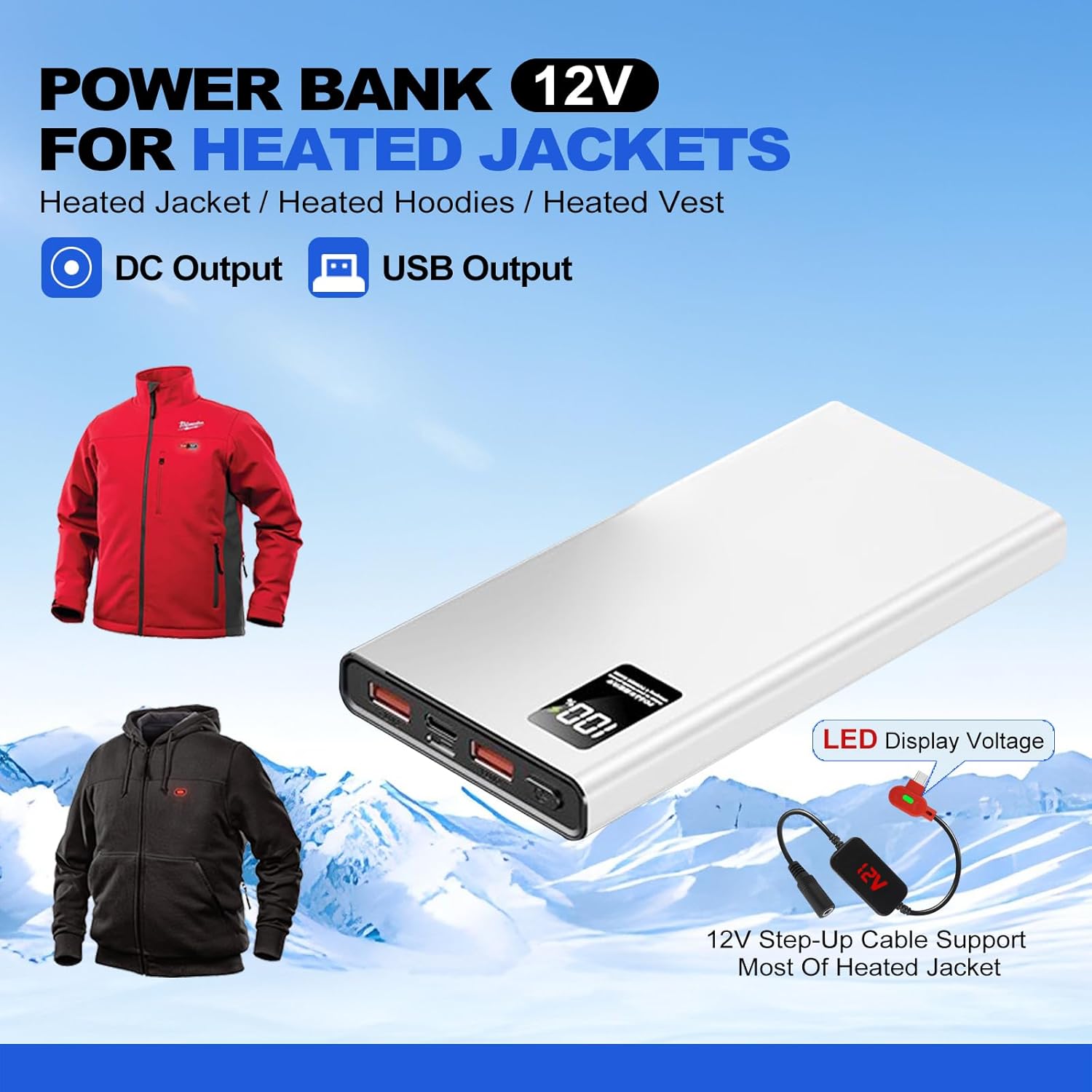 Smarkey Heated Jacket Battery Replacement 12V QC3.0 PD Power Bank with Type C to DC - Battery Heated Jacket