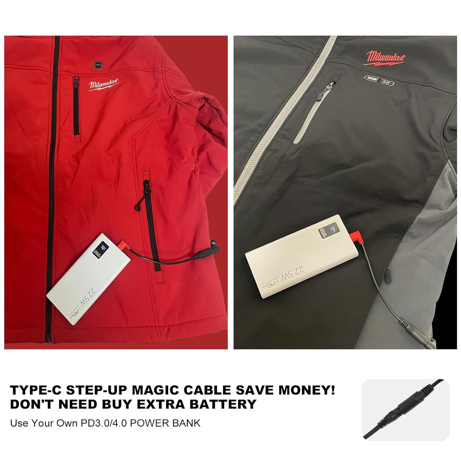 Smarkey 12V Heated Jacket Battery StepUp Adapter Charger Cable for Milwaukee - Battery Heated Jacket