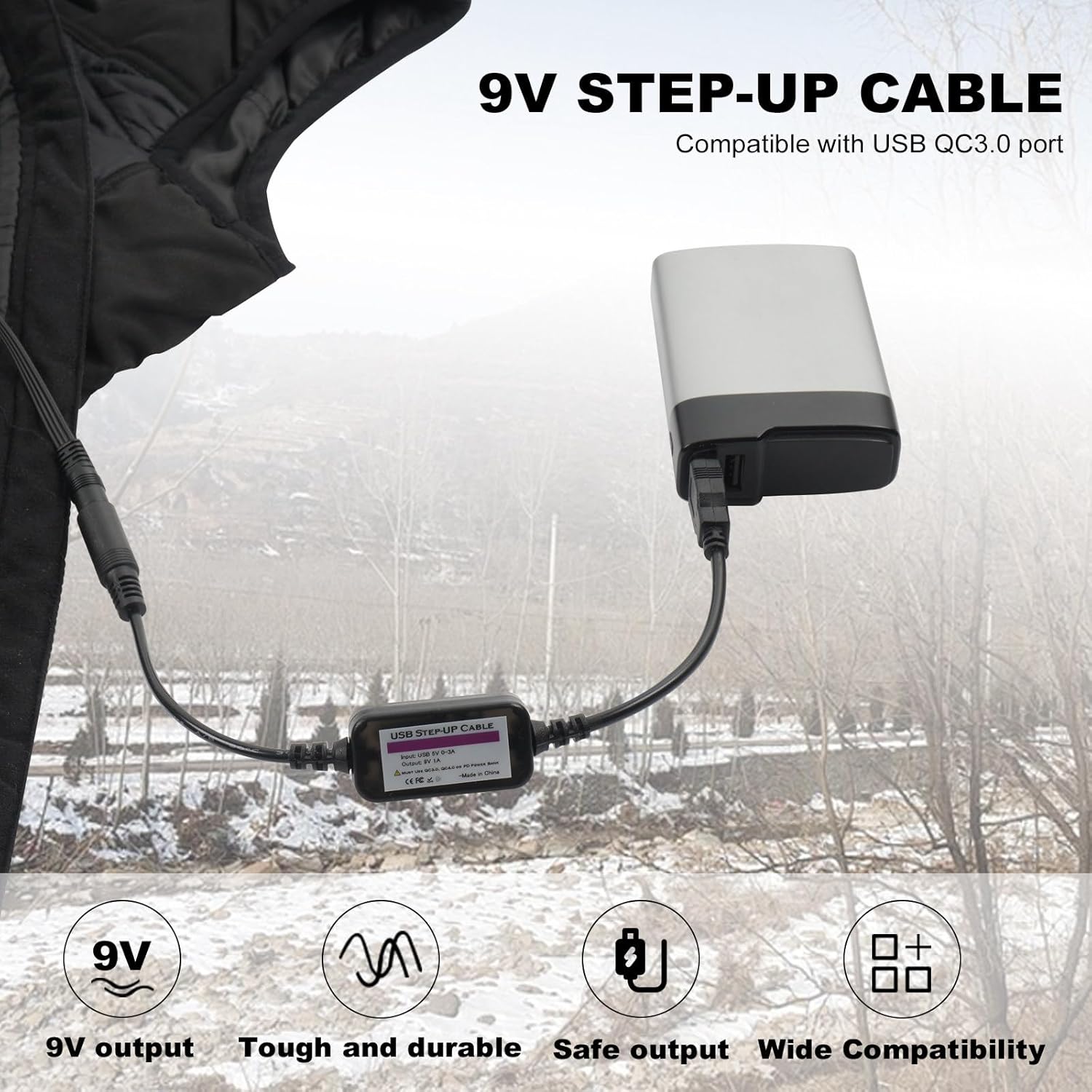 Smarkey Heated Jacket Voltage Step-Up Cable 5V to 9V for Heated - Battery Heated Jacket