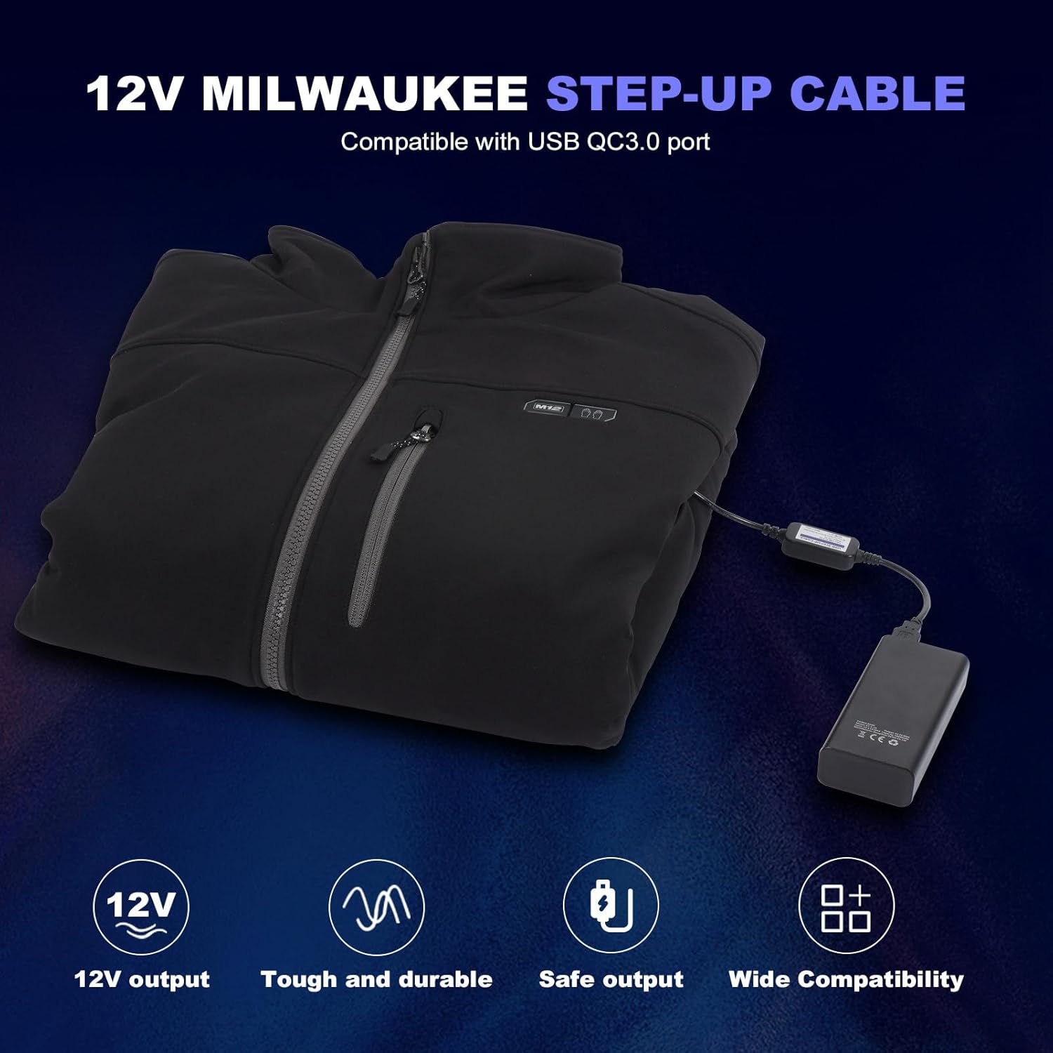 Smarkey 12V Heated Jacket Charger TypeC Step-Up Cable for Milwaukee - Battery Heated Jacket