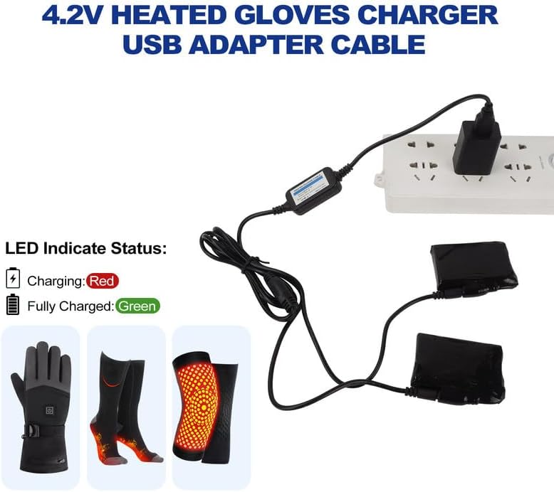 Smarkey 4.2V Heated Gloves Charger USB Adapter Cable for Batteries Charging - Battery Heated Jacket