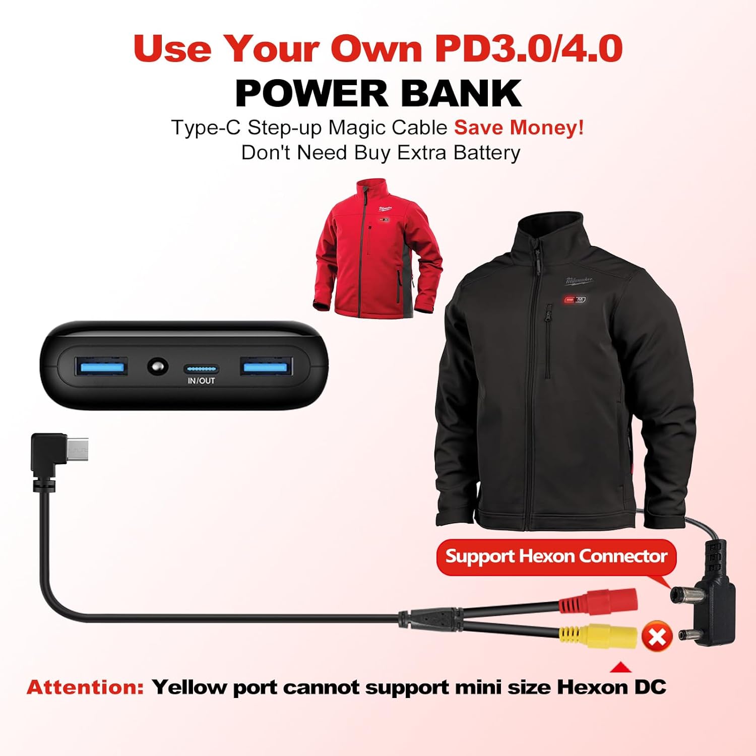 Smarkey Heated Jacket Battery StepUp Adapter Charger Hack Cable for Most of 7.4v 8.4v 12v Heated Jacket - Battery Heated Jacket