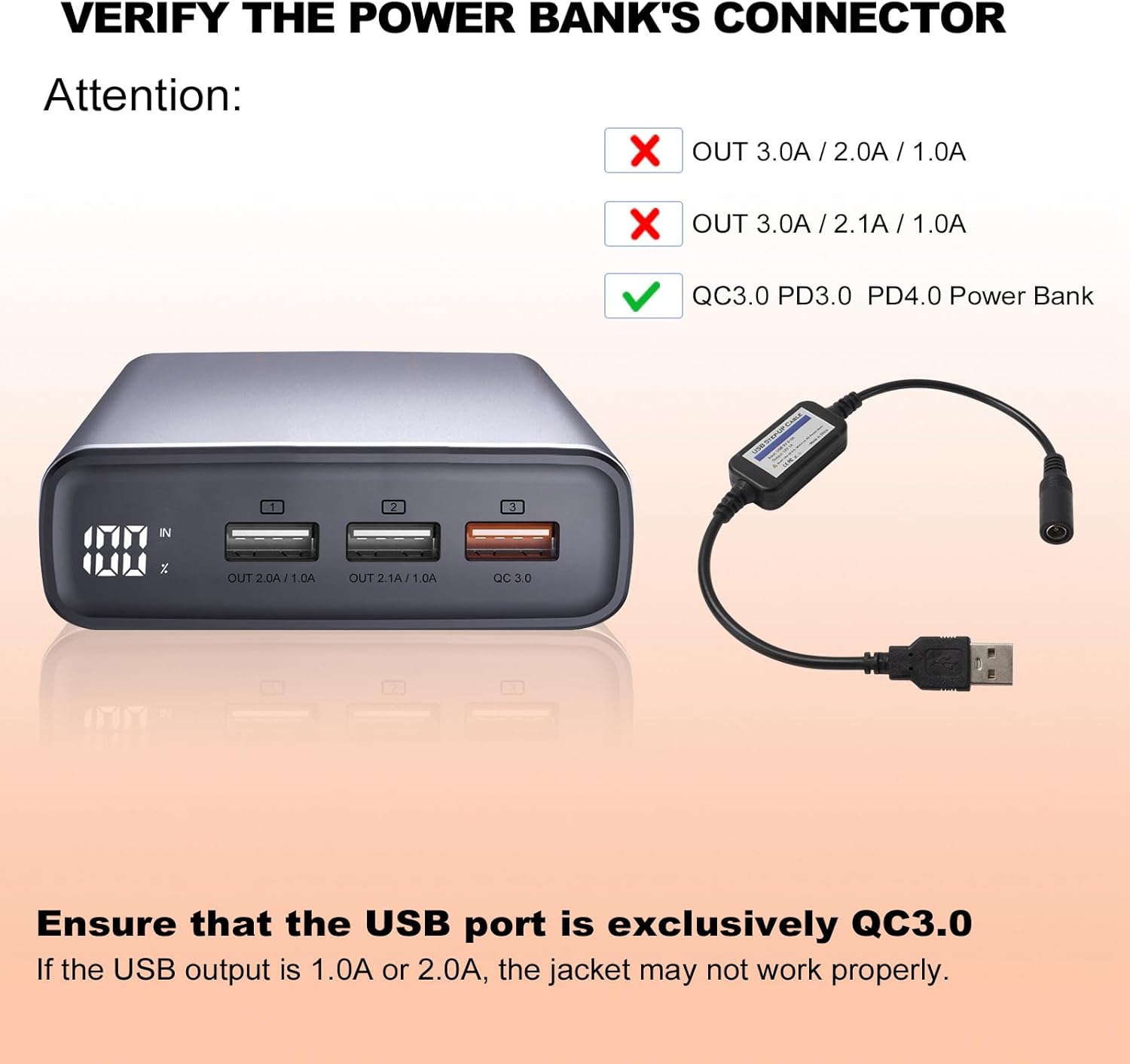Smarkey Heated Jacket Adapter Charger USB Cable for Milwaukee, Revean, Snap-on, Metabo, Craftsman, AEG, Makita
