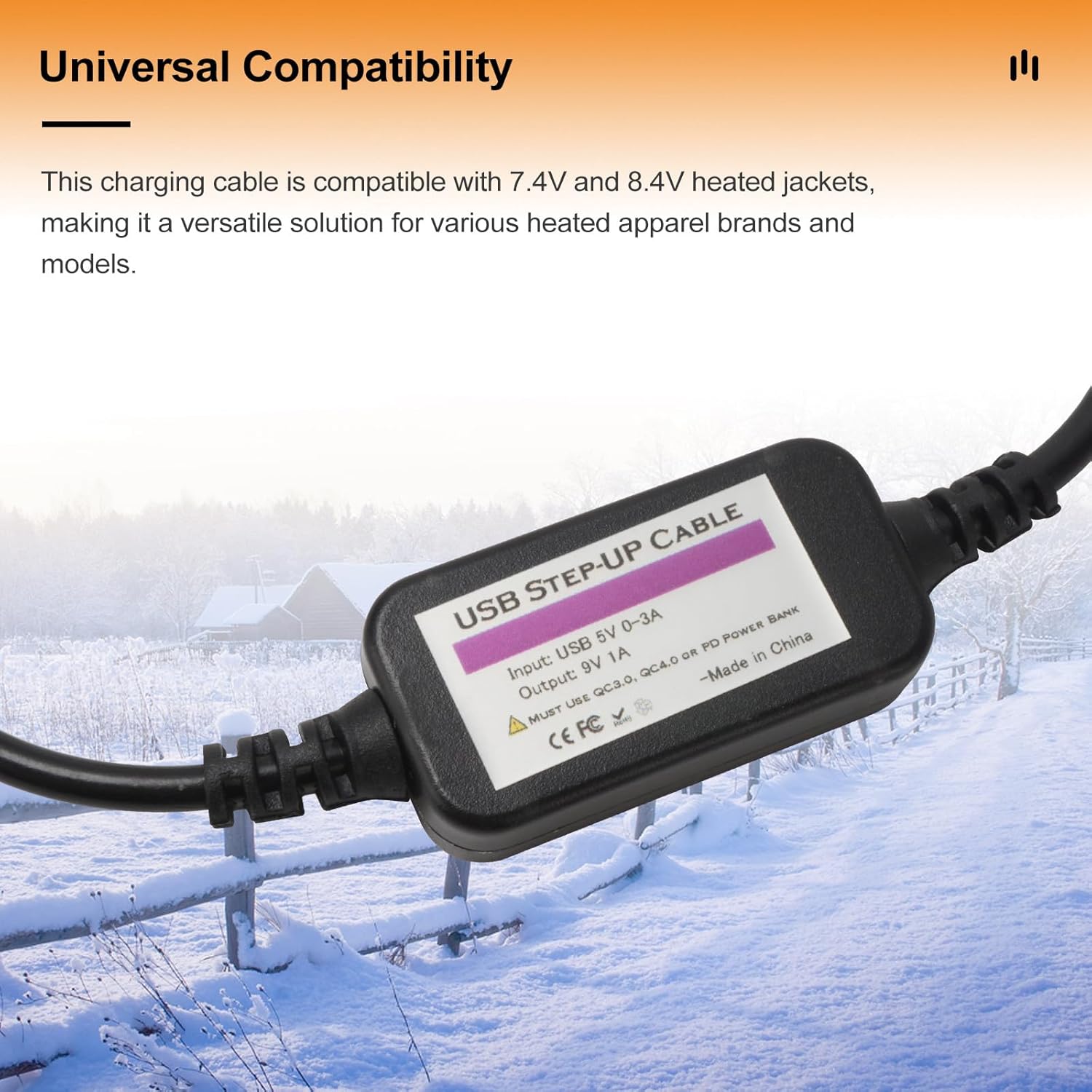 Smarkey Heated Jacket Battery Step-Up Charger Cable 5v USB to 8.4v 12W - Battery Heated Jacket