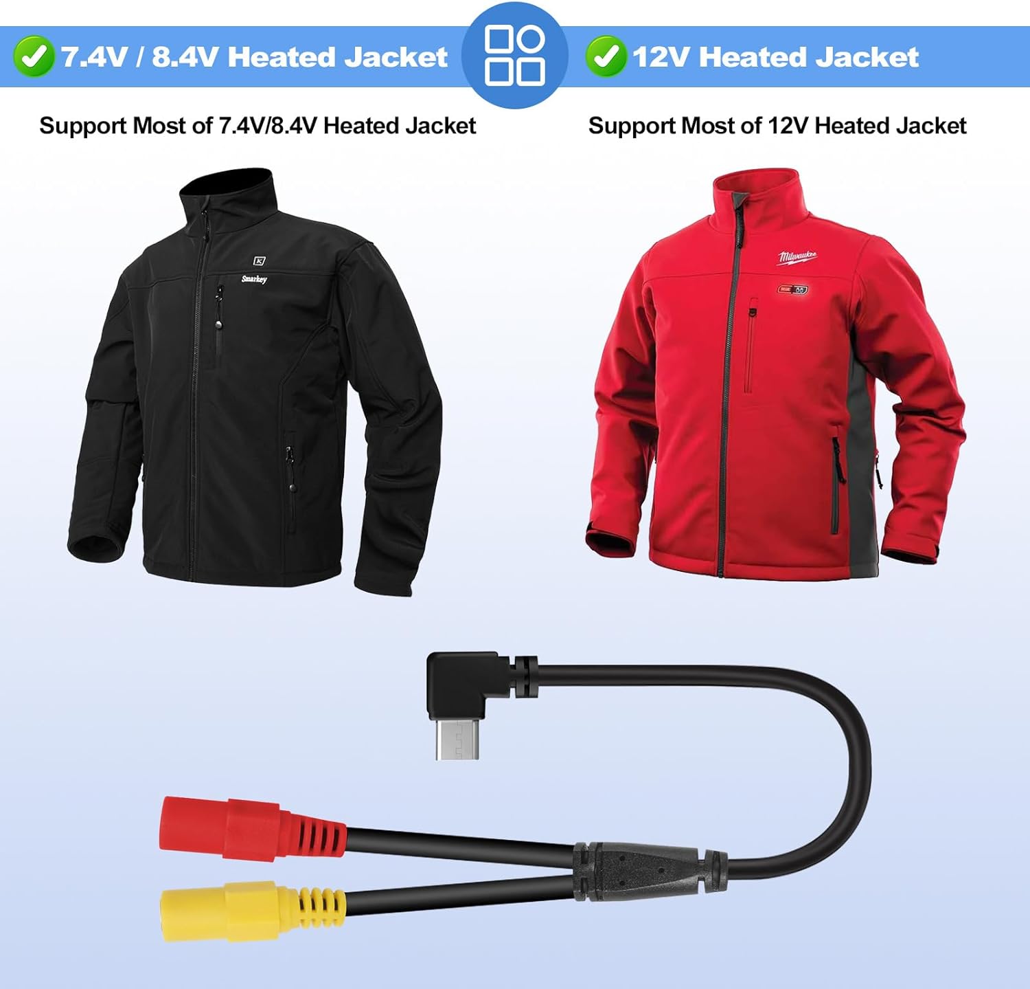 Smarkey Heated Jacket Battery Step-Up Adapter Charger Cable for Milwaukee
