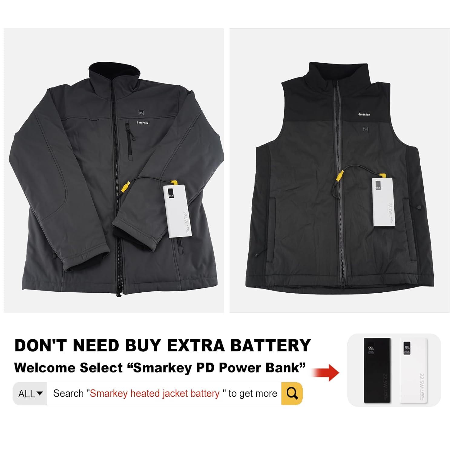 Smarkey 9V Heated Jacket Battery Step-Up Cable, Type-C Cable for 7.4V & 8.4V - Battery Heated Jacket