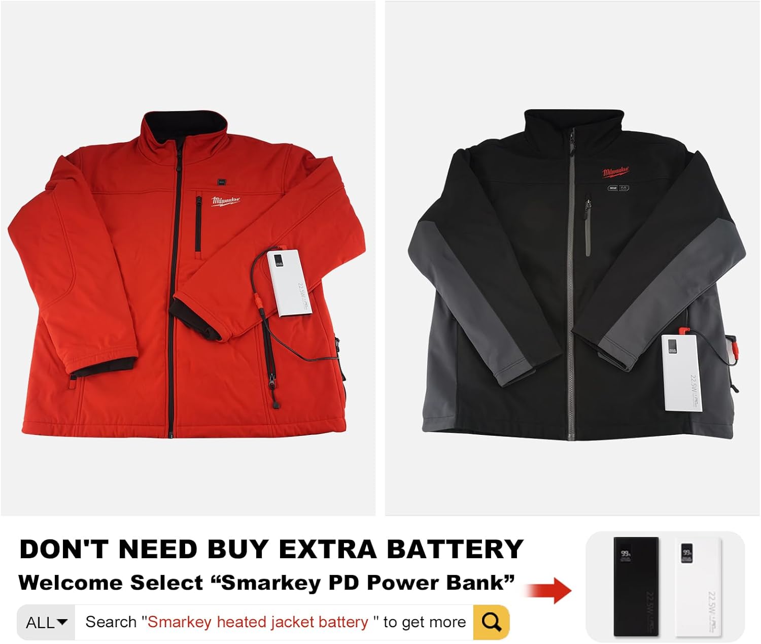 Smarkey 12V Type C Heated Jacket Battery Charger Cable for Milwaukee M12 - Battery Heated Jacket