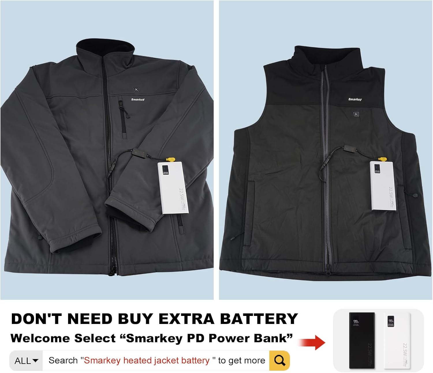 Smarkey 9V Heated Jacket Battery Step-Up Adapter Charger Cable, Type-C to DC Compatible with ORORO and Venustas