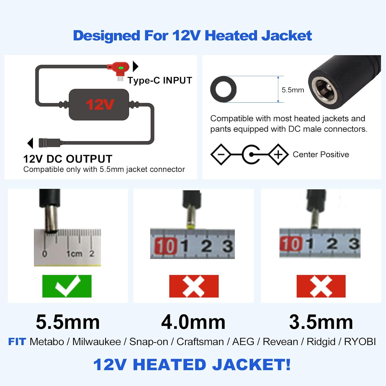 Smarkey Heated Jacket Battery Replacement 12V QC3.0 PD Power Bank with Type C to DC - Battery Heated Jacket