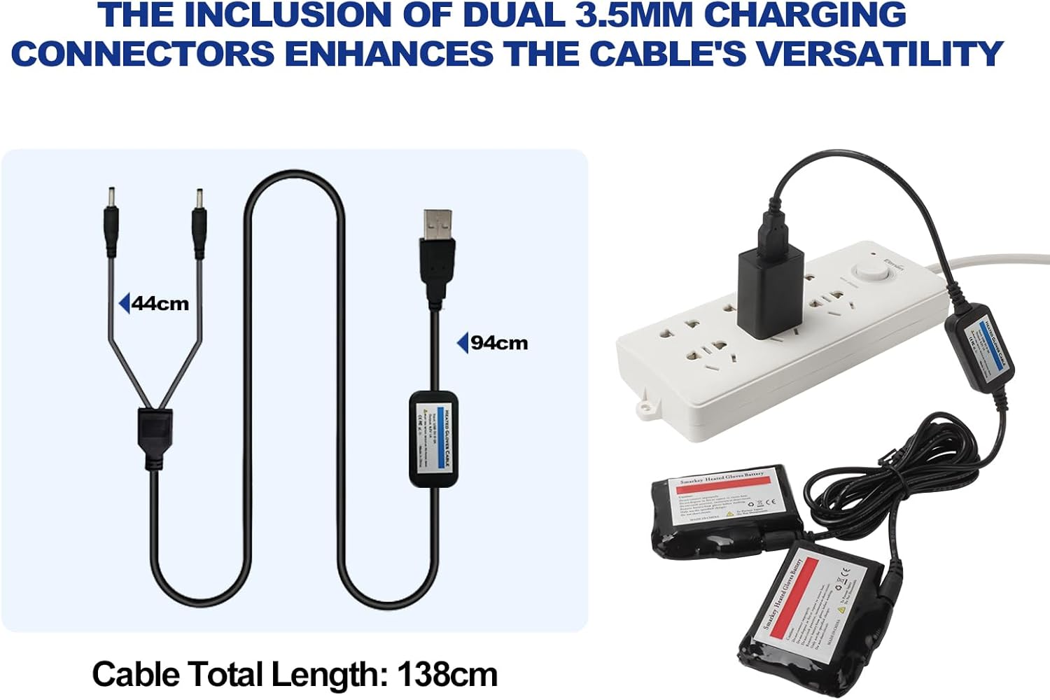 Smarkey 4.2V Heated Gloves Charger USB Adapter Cable for Batteries Charging - Battery Heated Jacket