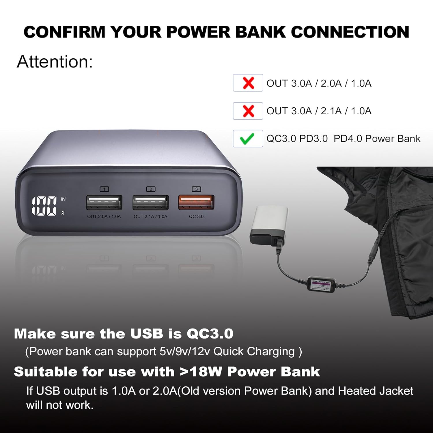 Smarkey Heated Jacket Battery Step-Up Adapter Charger Cable for Heated Jackets