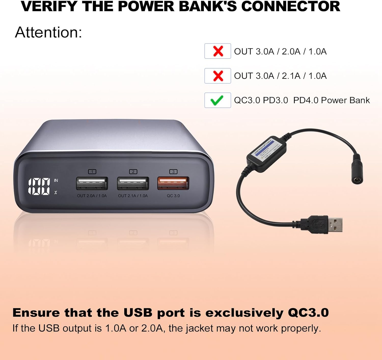 Smarkey Heated Jacket Adapter Charger USB Plug Cable for Milwaukee - Battery Heated Jacket