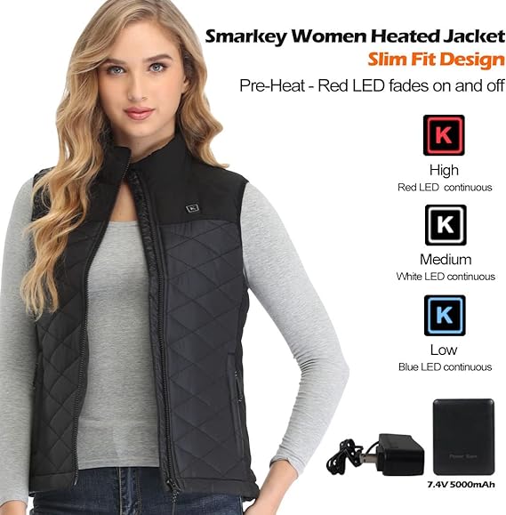 Smarkey Women's Battery Heated Jacket with 1pc 5000mah and Charger - Battery Heated Jacket