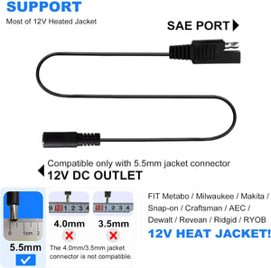 Smarkey Heated Jacket Adapter Charger Cable for Motorcycle Snowmobiles, Heated Gear Battery Connector Cable for Harley Davidson Heated Apparel, Heated Garments, Heated Vest (SAE to DC Female)