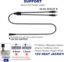 Charger l&#39;image dans la galerie, Smarkey Motorcycle Heated Jacket Adapter Cable, Snowmobiles Heated Gear Battery Connector Cable Compatible with Heated Apparel, Heated Garments, Heated Vest (DC 1 Female to 2 Male)