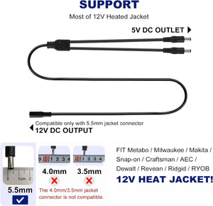 Smarkey Motorcycle Heated Jacket Adapter Cable, Snowmobiles Heated Gear Battery Connector Cable Compatible with Heated Apparel, Heated Garments, Heated Vest (DC 1 Female to 2 Male)