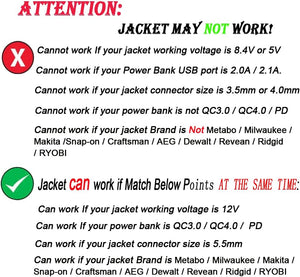 Smarkey Heated Jacket Adapter Charger USB Plug Cable for Milwaukee, Dewalt, Revean, Snap-on, Metabo, Craftsman, AEG, Makita (Easy for Travelling and Outdoor)