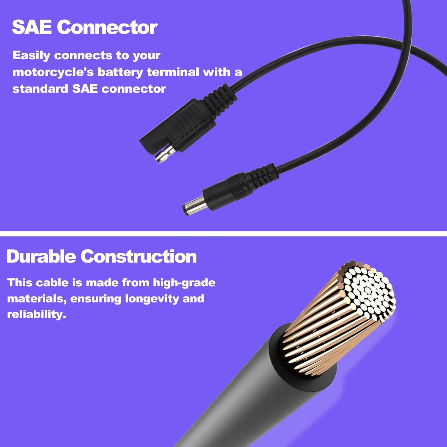 Smarkey Heated Jacket Adapter Cable for Motorcycle Snowmobiles, Heated Gear Battery Connector Cable Compatible with Harley Davidson Heated Apparel, Heated Garments, Heated Vest (SAE to DC Male) - Battery Heated Jacket