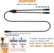 Charger l&#39;image dans la galerie, Smarkey Motorcycle Heated Jacket Adapter Cable, Snowmobiles Heated Gear Battery Connector Cable for Heated Apparel, Heated Garments, Heated Vest (5.5mm Female DC to 2 x Female DC)