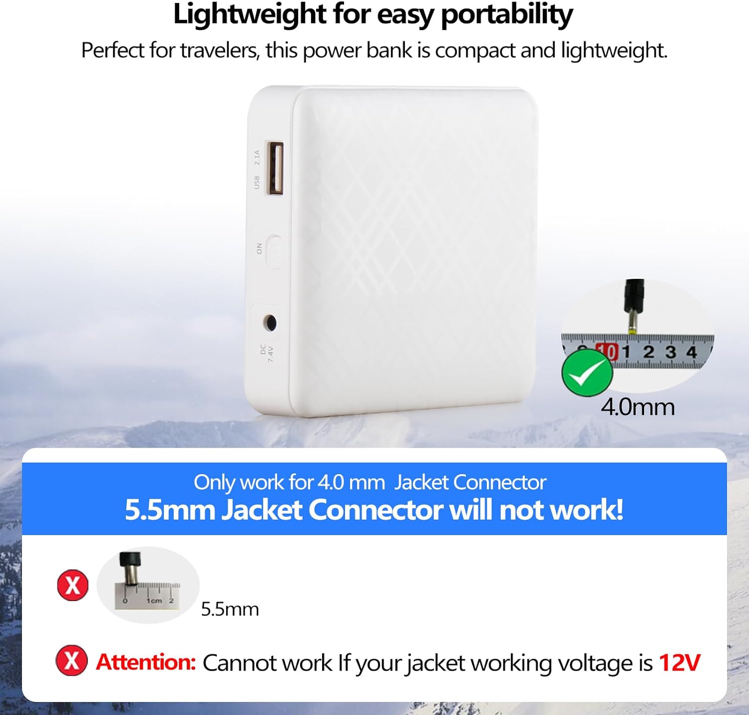 Smarkey 7.4v 5000mAh Heated Jacket Battery with Charger Cable Replacement Backup Pack for Heated Hoodies, Heated Vests Down Coat - Battery Heated Jacket