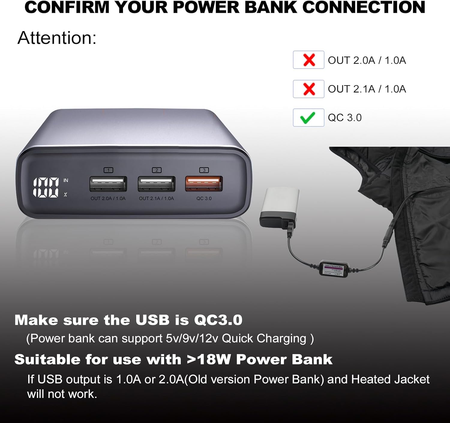 Smarkey Heated Jacket Battery Step-Up Charger Cable 5v USB to 8.4v 12W - Battery Heated Jacket