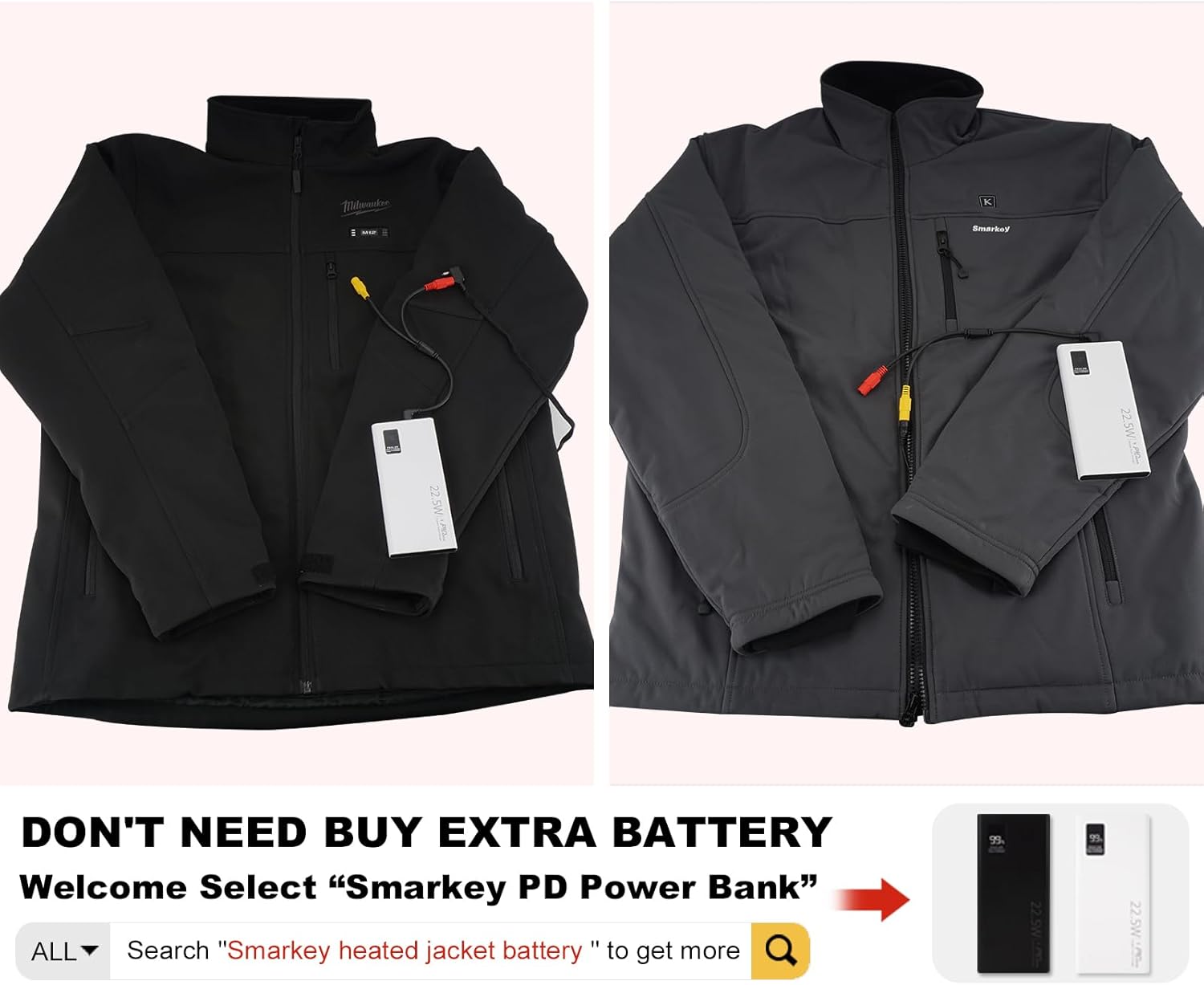 Smarkey Heated Jacket Battery StepUp Adapter Charger Hack Cable for Most of 7.4v 8.4v 12v Heated Jacket - Battery Heated Jacket