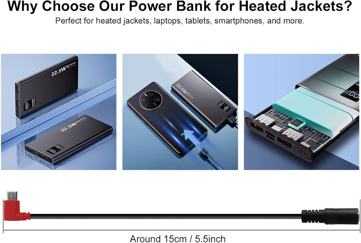 Smarkey 12V QC3.0 Heated Jacket Battery PD Power Bank with Type-C Step Up Adapter Charger Cable - Battery Heated Jacket