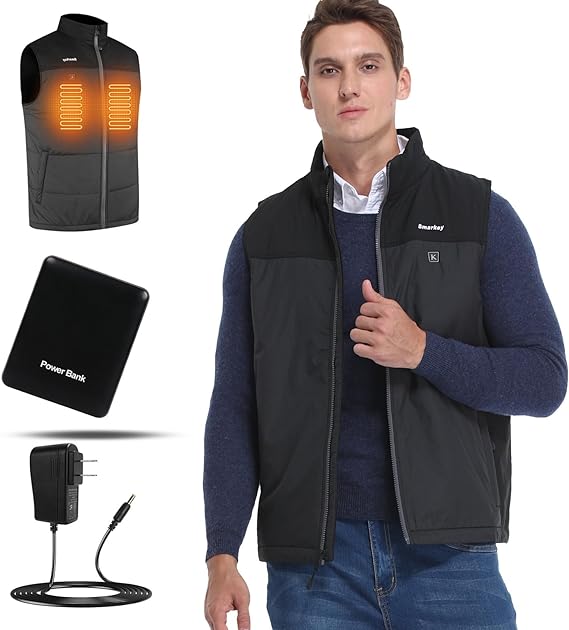 Smarkey Men's Heated Vest with Battery Pack 7.4V, Electric Warming Gear washable Winter Heating Vest - Battery Heated Jacket
