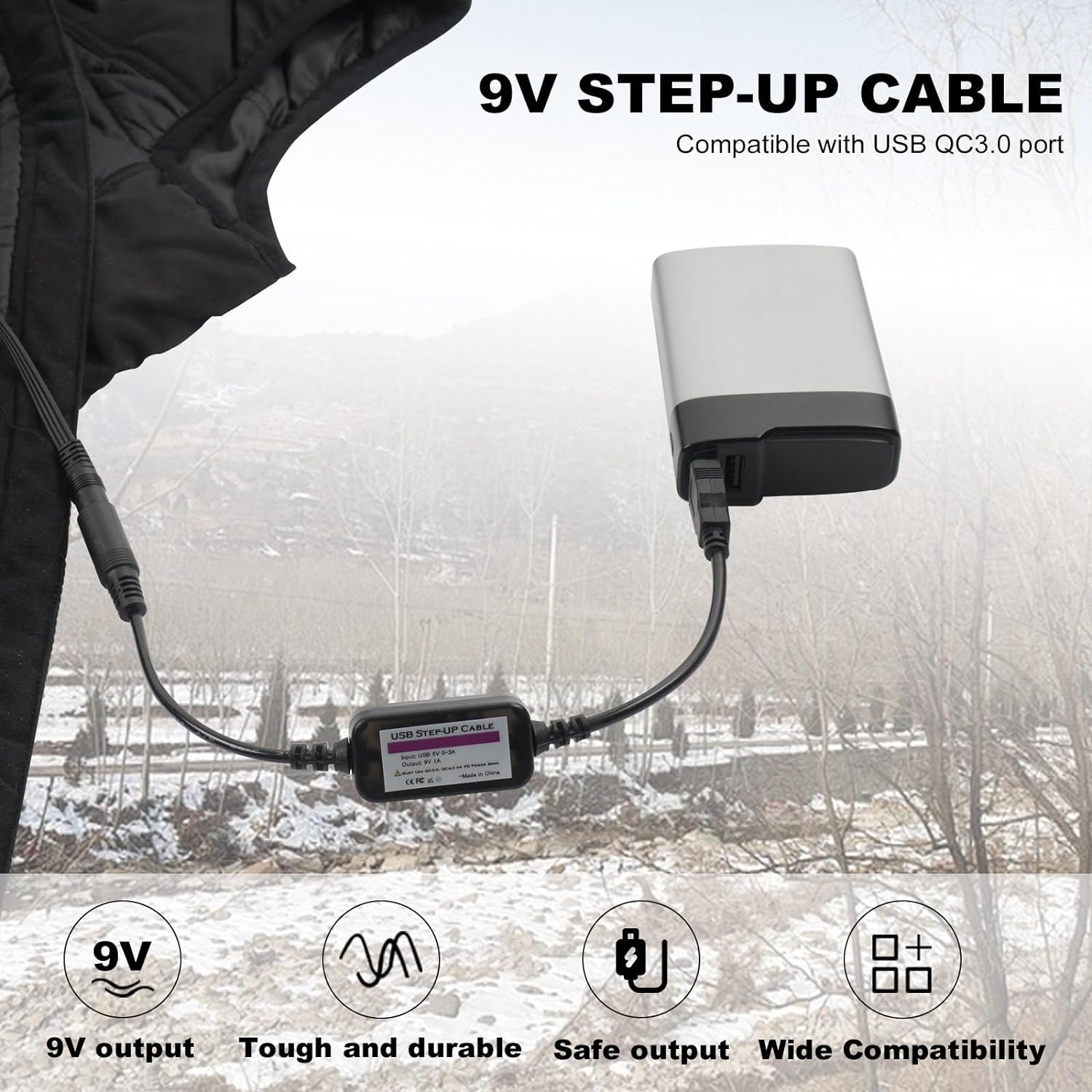 Smarkey Heated Jacket Adapter Charger Voltage Step-Up Cable 5V step-up 9V for Heated - Battery Heated Jacket
