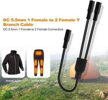 将图片加载到图库查看器，Smarkey Motorcycle Heated Jacket Adapter Cable, Snowmobiles Heated Gear Battery Connector Cable for Heated Apparel, Heated Garments, Heated Vest (5.5mm Female DC to 2 x Female DC)