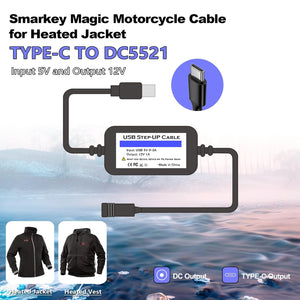 Smarkey Heated Jacket Adapter Charger TypeC Voltage Step-Up Cable 5V step-up 12V for Milwaukee, M12, Dewalt, Makita, Snap-on, Metabo, Craftsman, AEG (Only Support PD Power Bank)