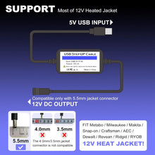 将图片加载到图库查看器，Smarkey Heated Jacket Adapter Charger TypeC Voltage Step-Up Cable 5V step-up 12V for Milwaukee, M12, Dewalt, Makita, Snap-on, Metabo, Craftsman, AEG (Only Support PD Power Bank)