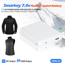 Charger l&#39;image dans la galerie, Smarkey 7.4v 5000mAh Heated Jacket Battery with Charger Cable Replacement Backup Pack for Heated Hoodies, Heated Vests Down Coat
