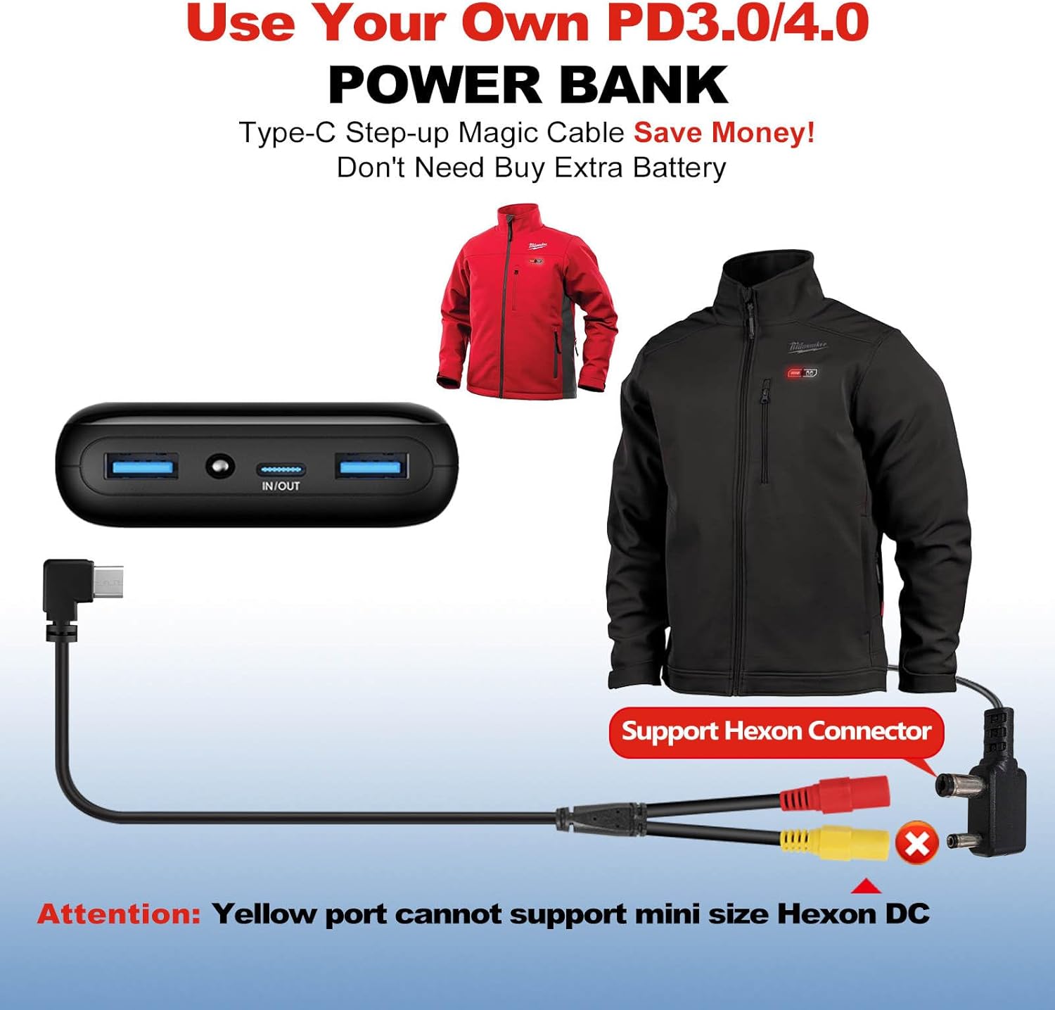 Smarkey Heated Jacket Battery Step-Up Adapter Charger Cable for Milwaukee