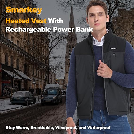 Smarkey Men's Heated Vest with Battery Pack 7.4V, Electric Warming Gear washable Winter Heating Vest - Battery Heated Jacket