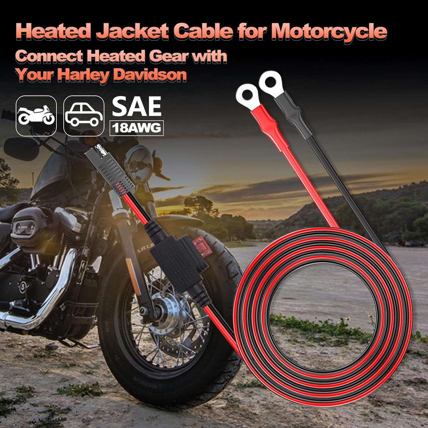 Smarkey Motorcycle Heated Jacket Adapter Cable，Snowmobiles Heated Gear Battery Connector Cable Compatible with Heated Apparel, Heated Garments, Heated Vest (SAE to O Ring) - Battery Heated Jacket