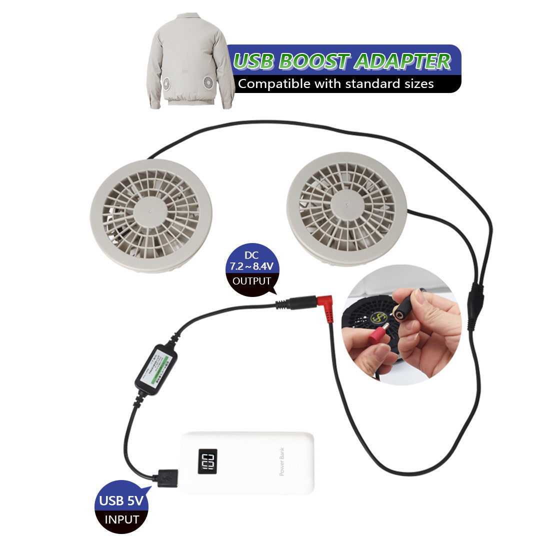 USB boost adapter boost cable overcharging protection - Battery Heated Jacket